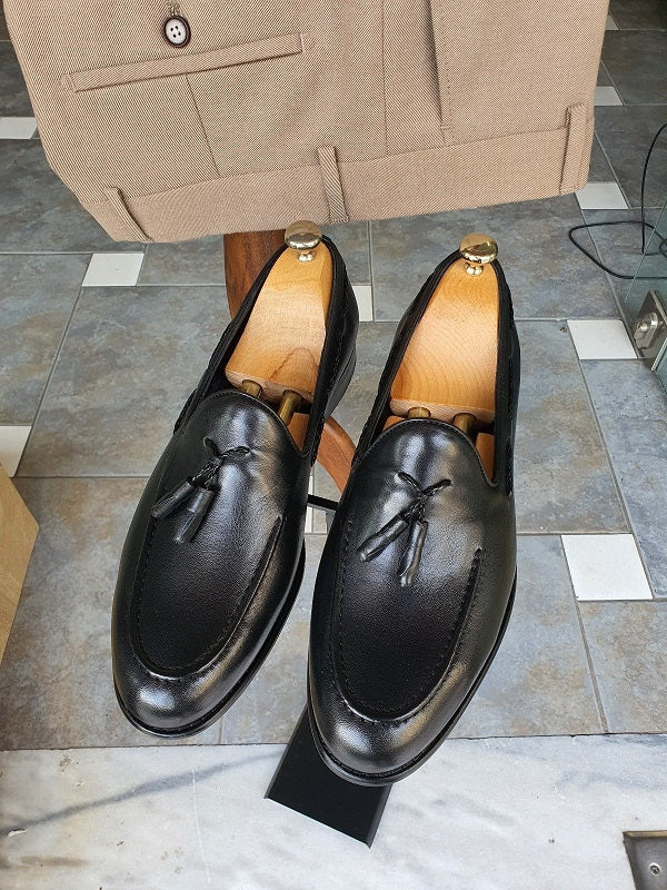 Sardinelli Aarau Black Men's Tassel Loafers | Elegant Slip-On