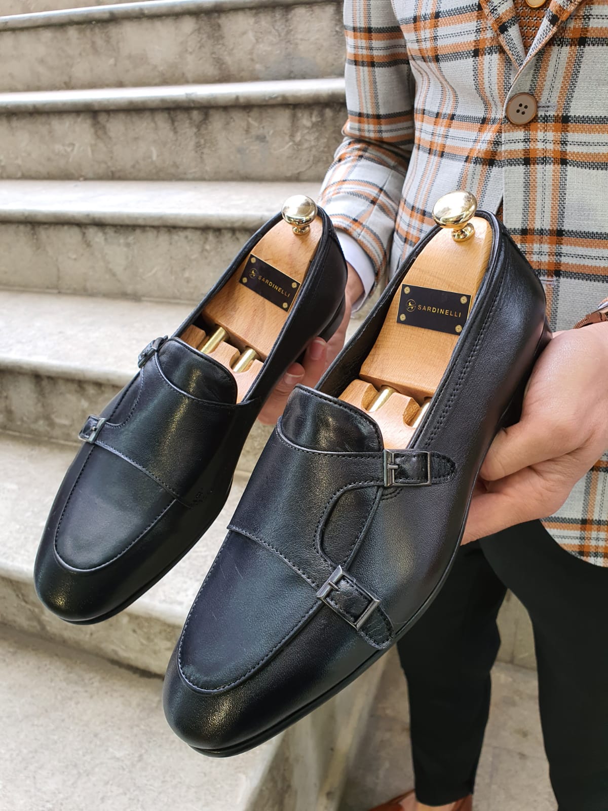 blue dress for baby girl Sardinelli Black Double Monk Strap Loafer