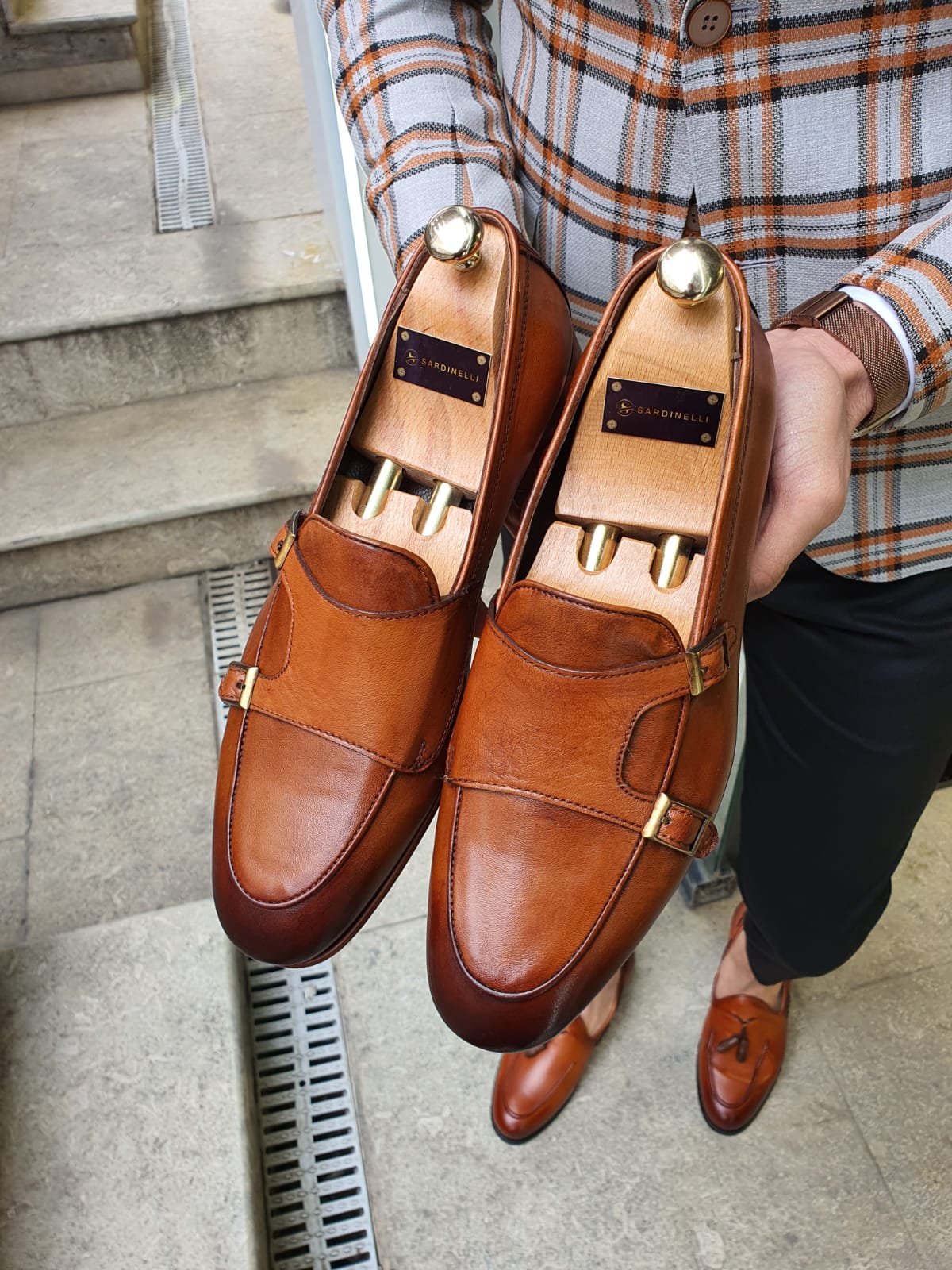 Brown Double Monk Strap Shoes for Men 43 Brown Double Monk Strap Shoes for Men 43