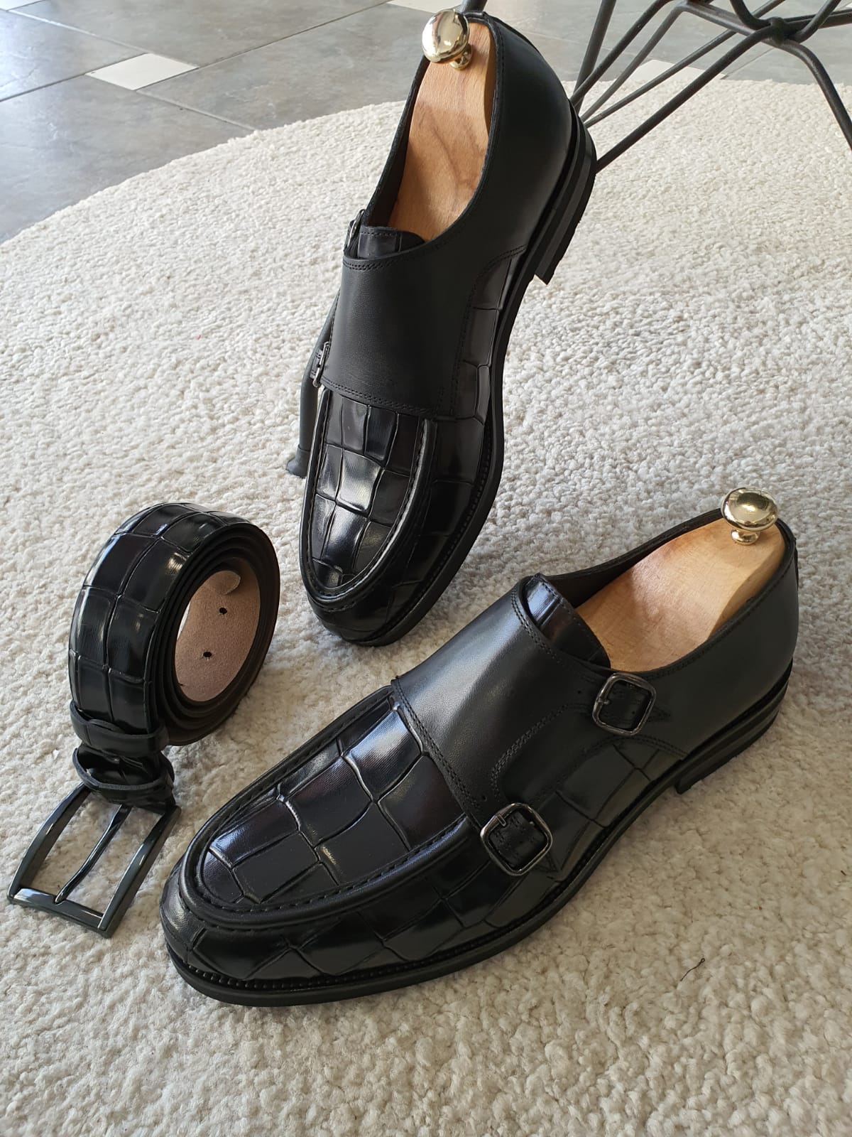 Black Double Monk Strap Loafers Men – SARDINELLI display picture 3