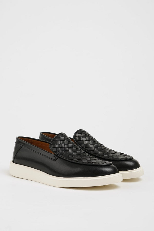Black Woven Pattern Loafers for Men – SARDINELLI display picture 2