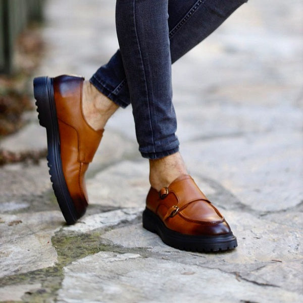 Tan Buckle Shoes for Men 44