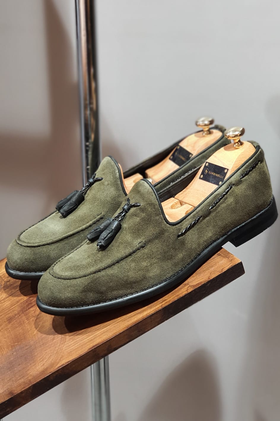 Green Suede Tassel Loafers for Men Online – SARDINELLI display picture 3