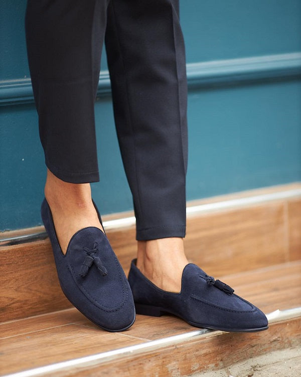 Blue Suede Tassel Loafers for Men – SARDINELLI display picture 2