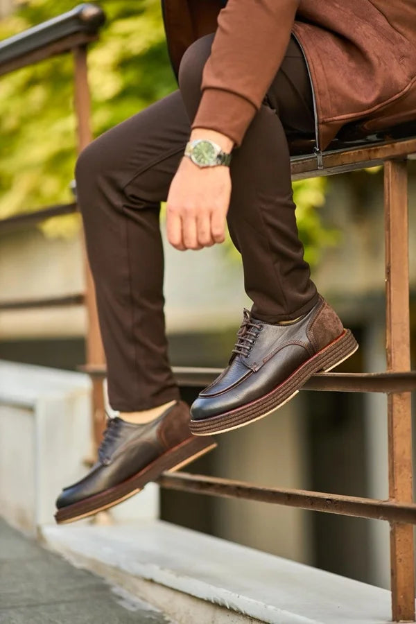 Brown Moc Toe Derby Shoes for Men - Sardinelli Leather 39 Brown Moc Toe Derby Shoes for Men - Sardinelli Leather 39