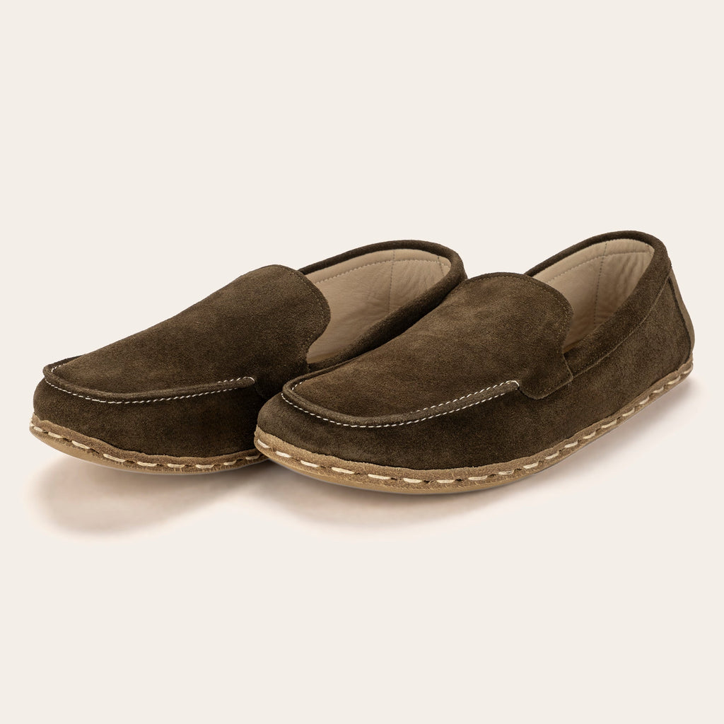 Men's Khaki Green Suede Moccasins