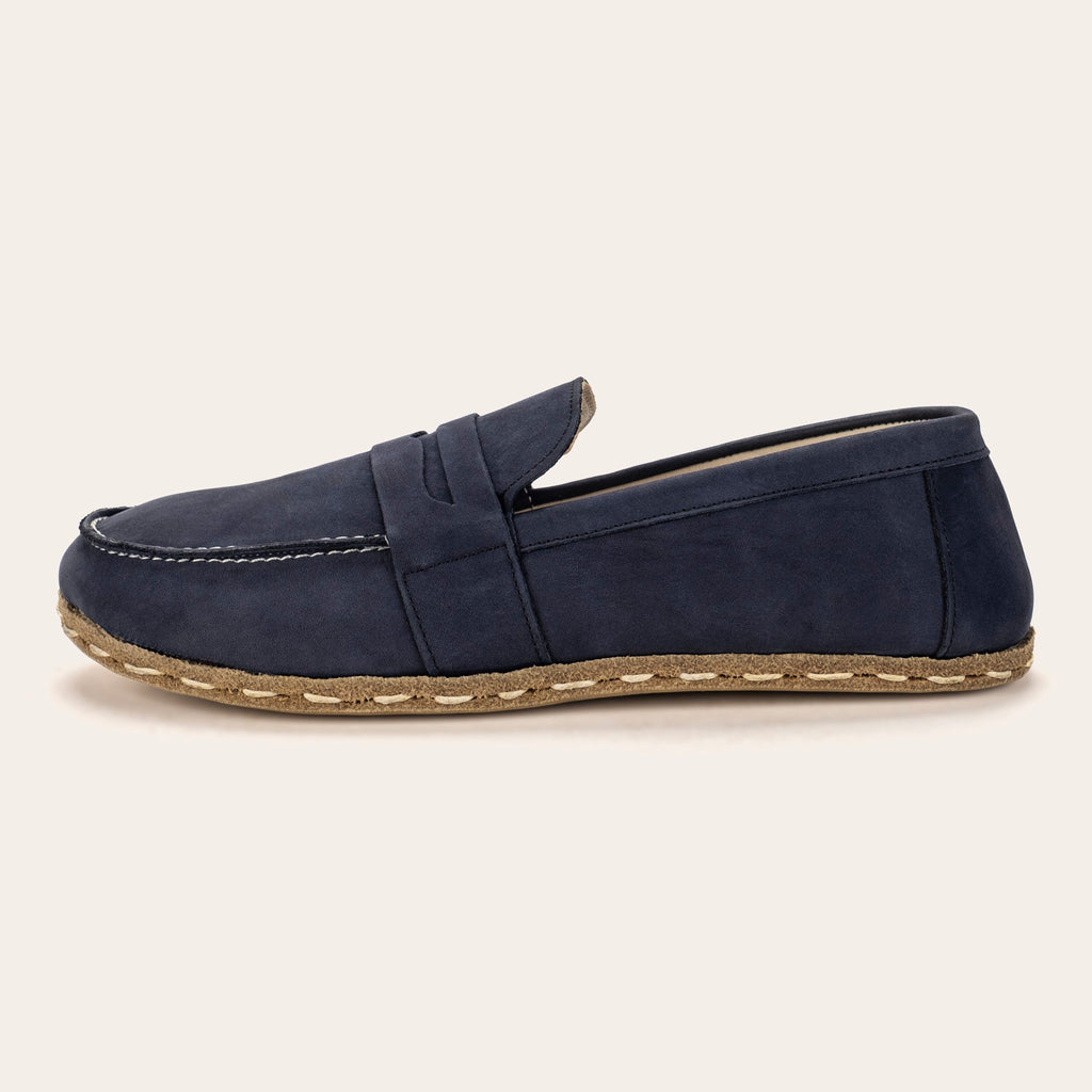 Men's Navy Nubuck Penny Loafers