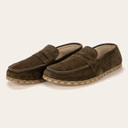 Men's Khaki Green Suede Penny Loafers
