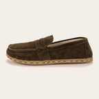 Men's Khaki Green Suede Penny Loafers