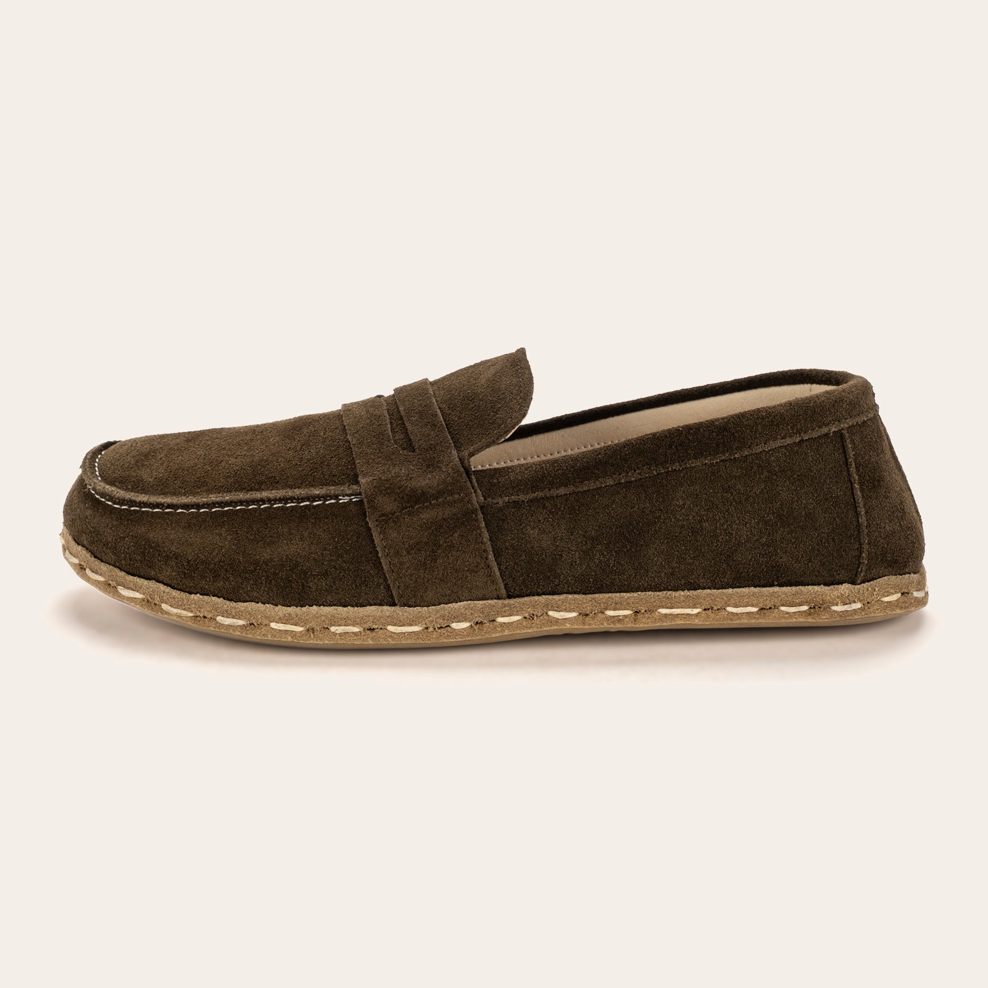 Men's Khaki Green Suede Penny Loafers