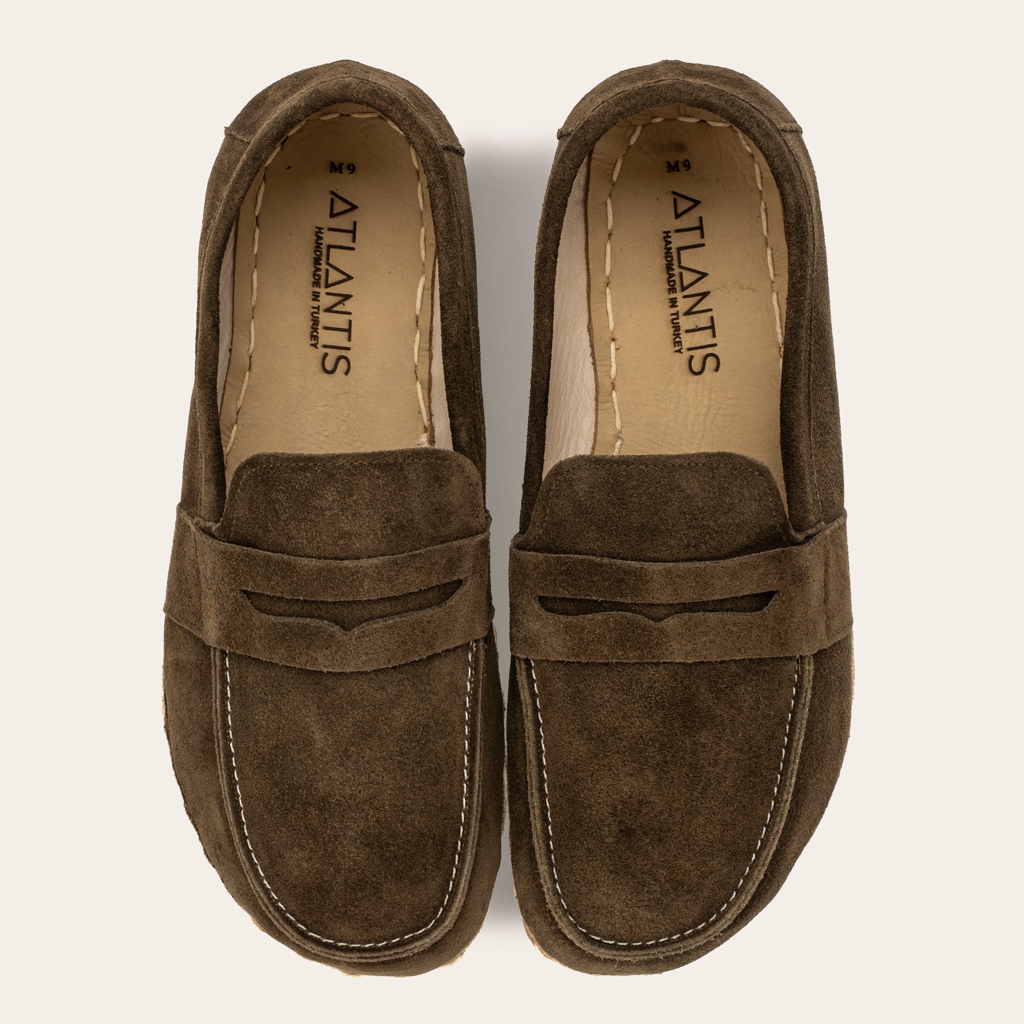 Men's Khaki Green Suede Penny Loafers