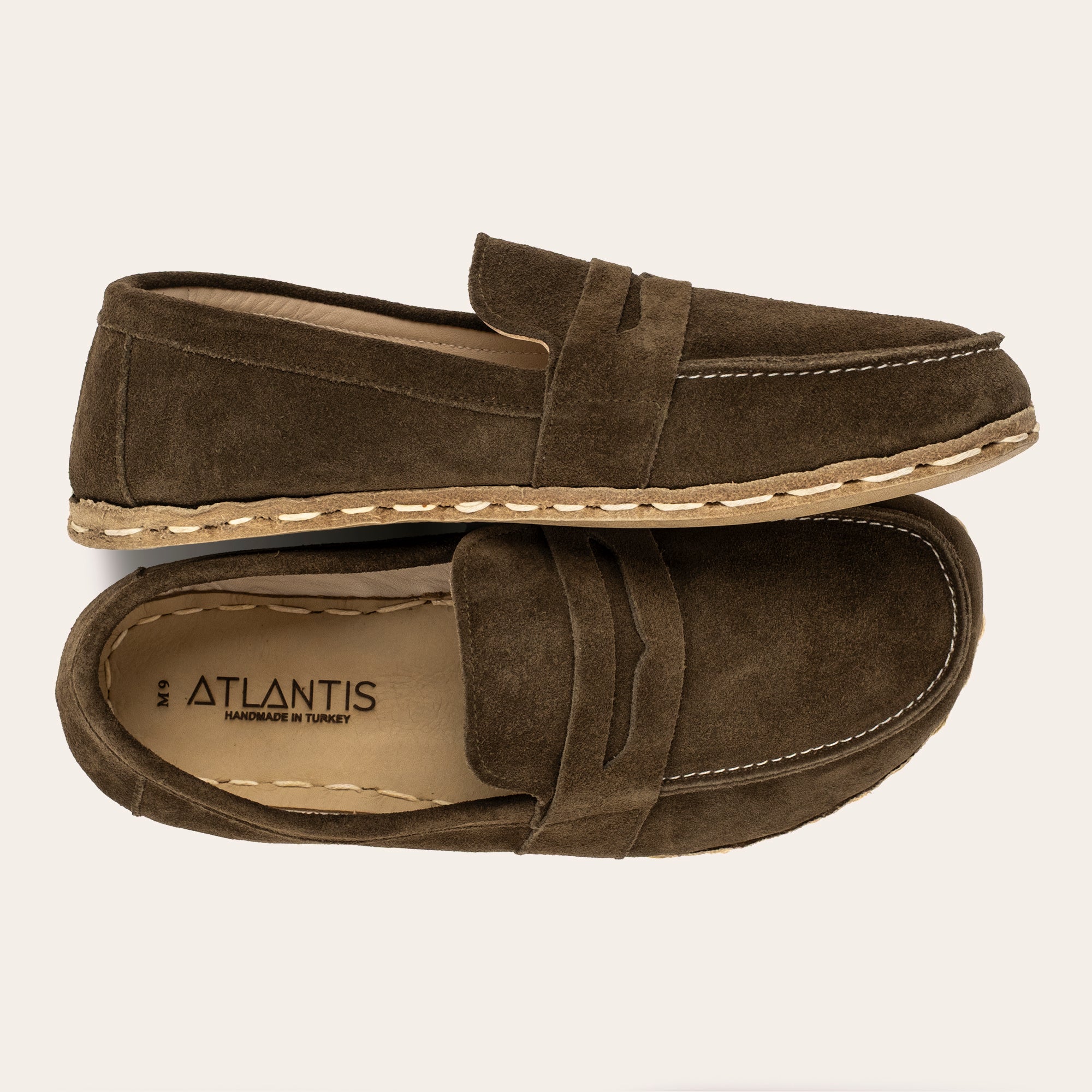 Men's Khaki Green Suede Penny Loafers
