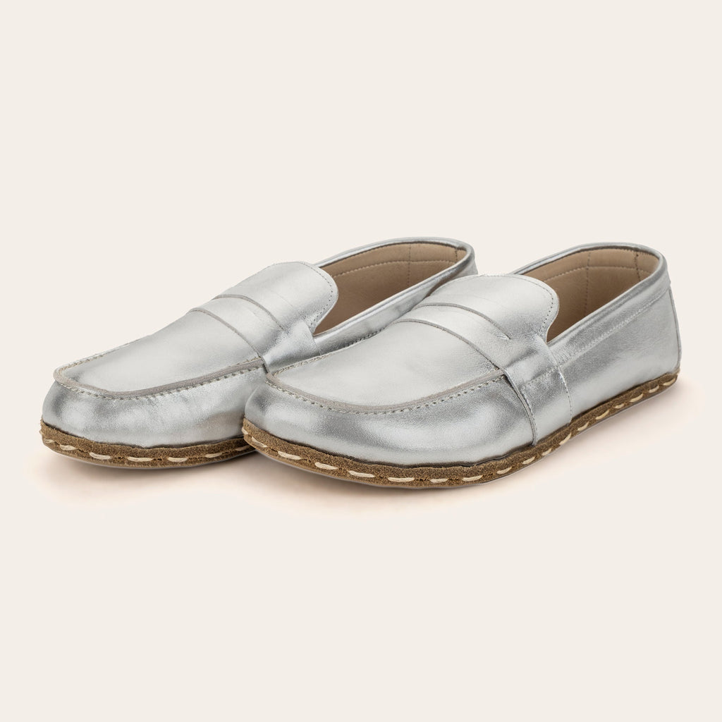 Men's Silver Penny Loafers