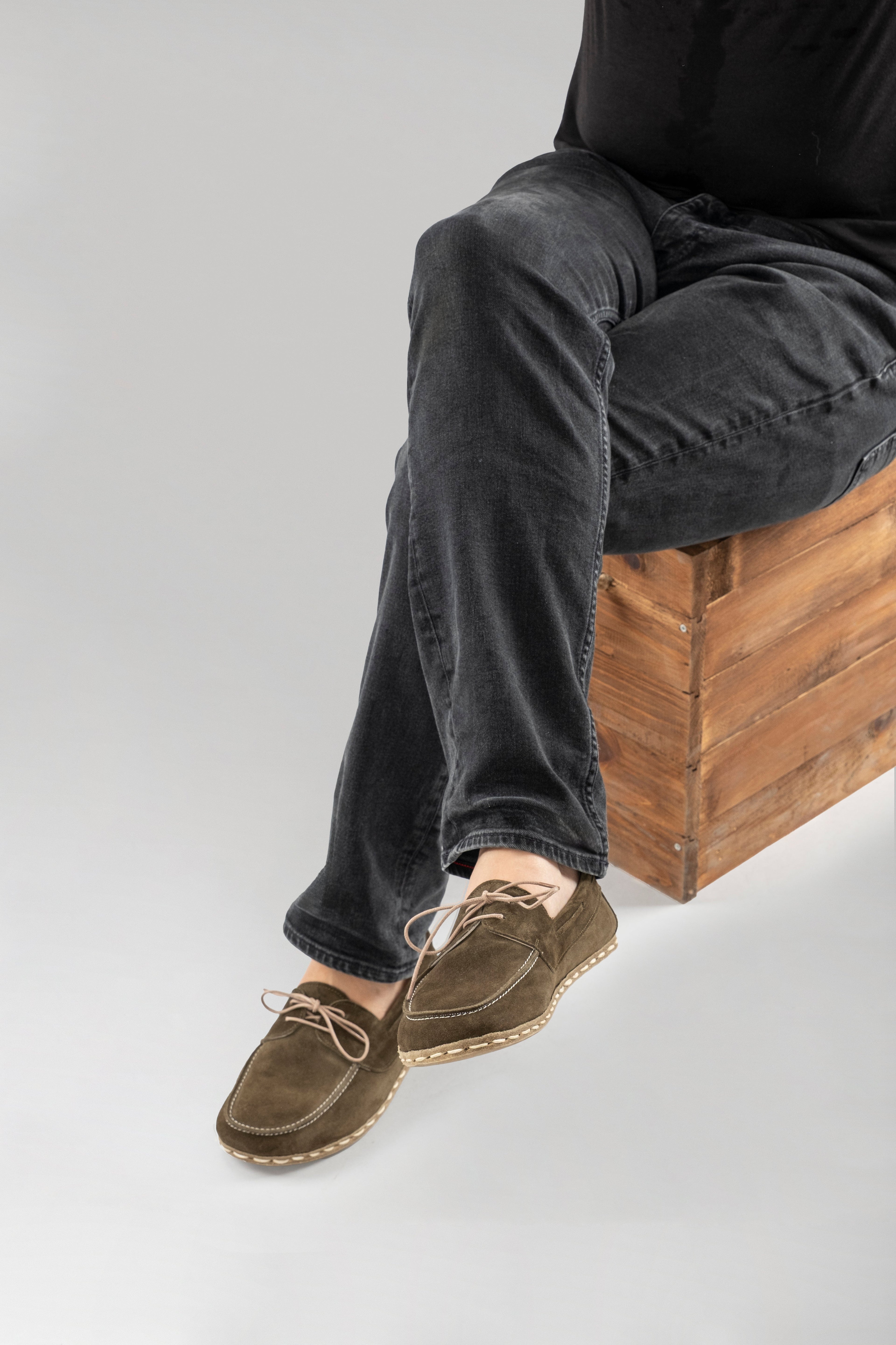 Men's Khaki Green Suede Dock Shoes