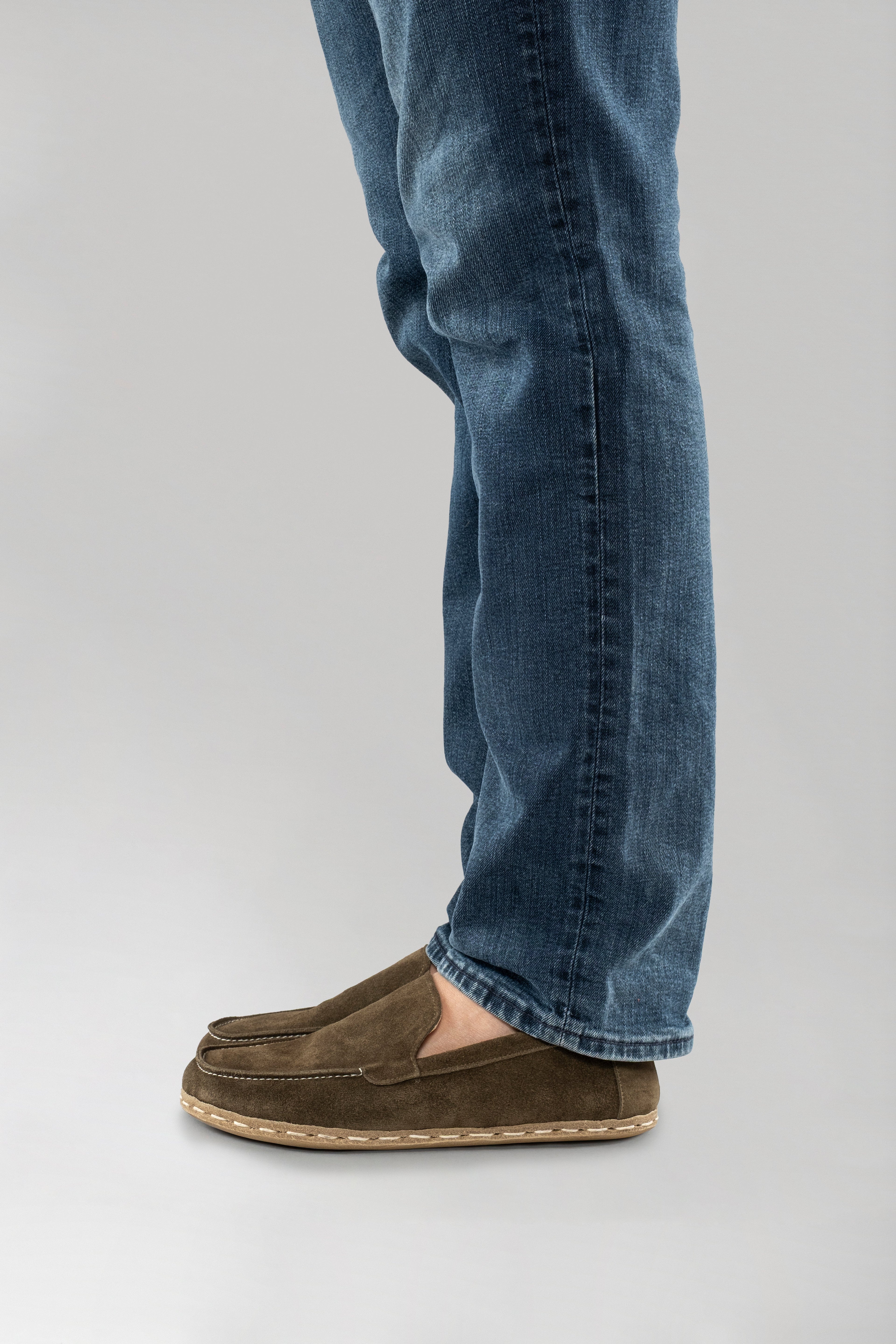 Men's Khaki Green Suede Moccasins
