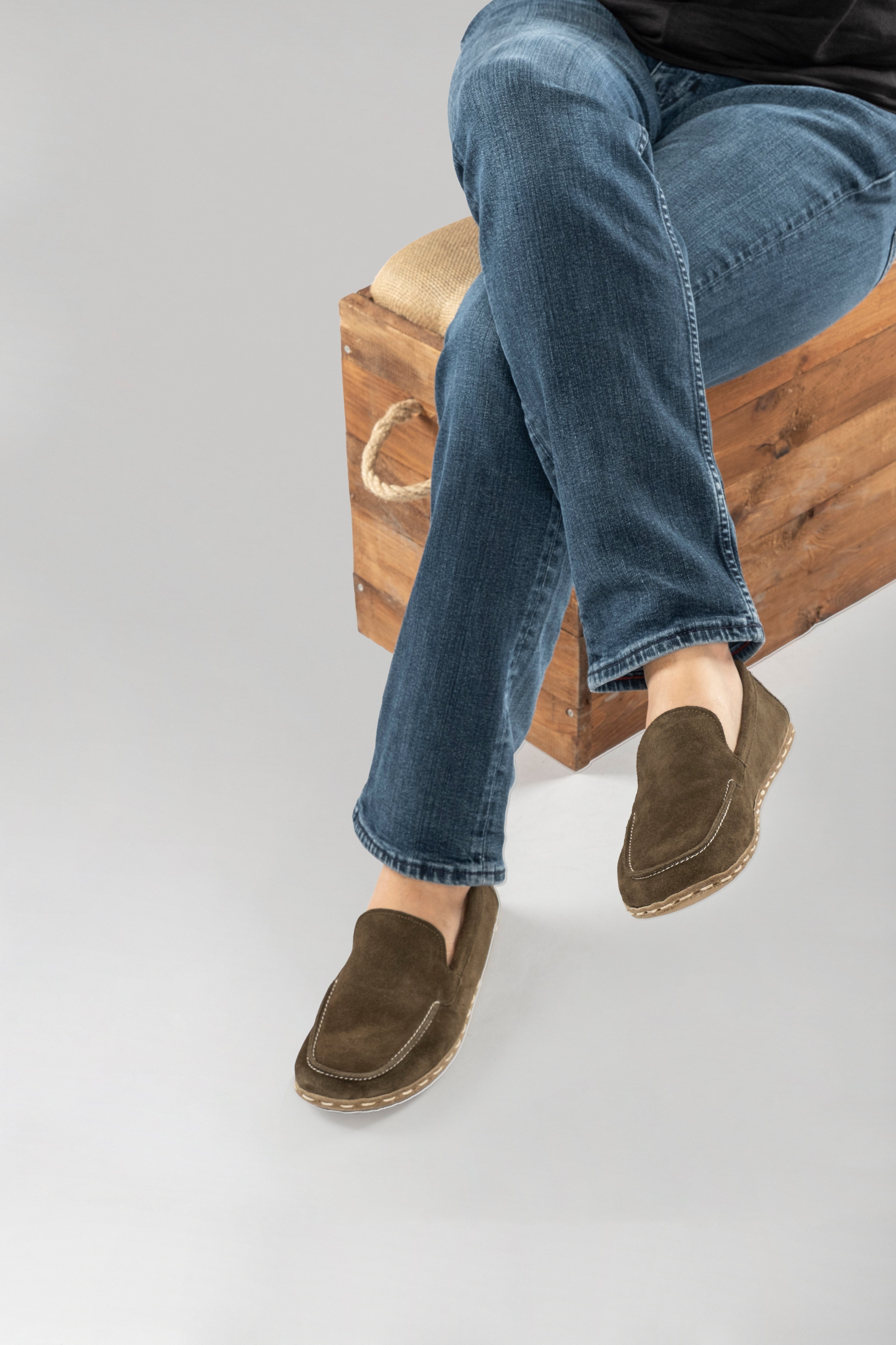 Men's Khaki Green Suede Moccasins