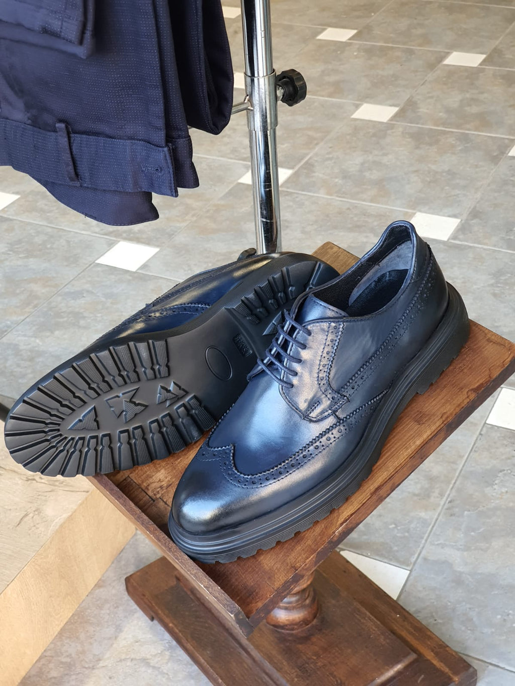 Sardinelli Velletri Wingtip Navy Blue Oxfords