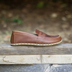 Sardinelli Men's Handmade Brown Barefoot Penny Loafers