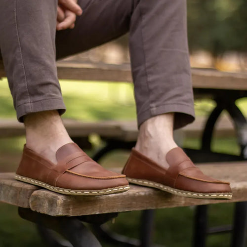 Men's Handmade Brown Barefoot Penny Loafers 14