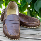 Sardinelli Men's Handmade Coffee Brown Barefoot Penny Loafers