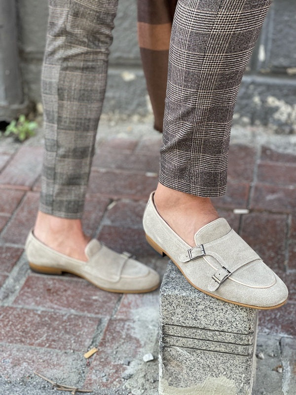 Sardinelli Aarau Beige Suede Monk Strap Loafers
