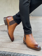 Sardinelli Aarau Brown Woven Leather Chelsea Boots