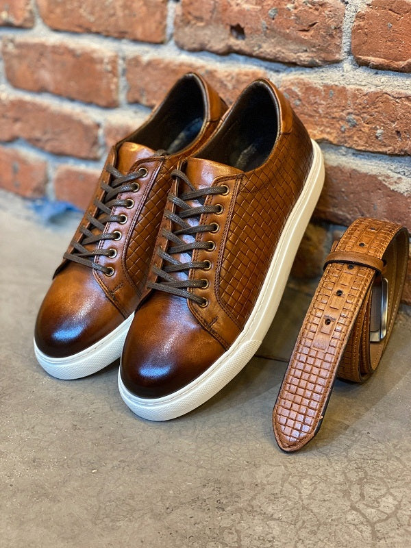 Sardinelli Aarau Brown Woven Pattern Low-Top Sneakers