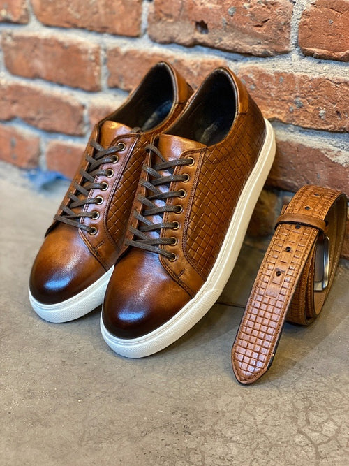 Sardinelli Aarau Brown Woven Pattern Low-Top Sneakers