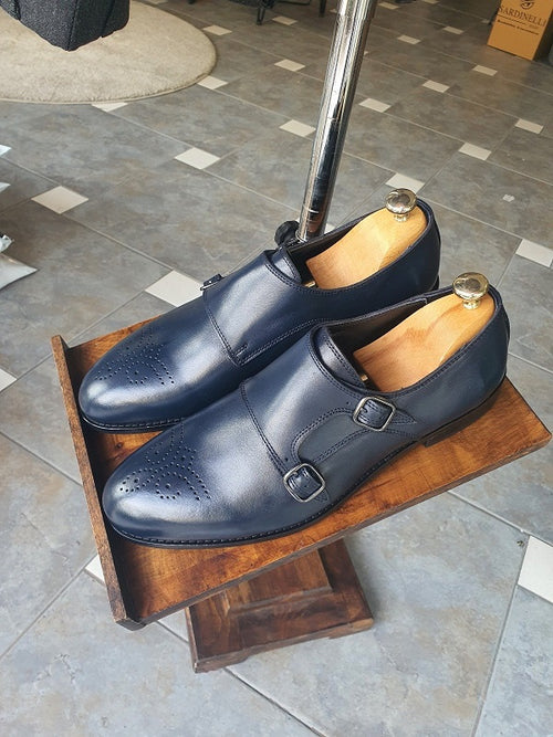 Sardinelli Aarau Navy Blue Double Monk Strap Shoes