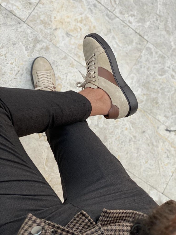 Sardinelli Aarberg Beige Suede Mid-Top Sneakers