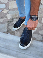 Sardinelli Aarau Navy Blue Woven Pattern Low-Top Sneakers