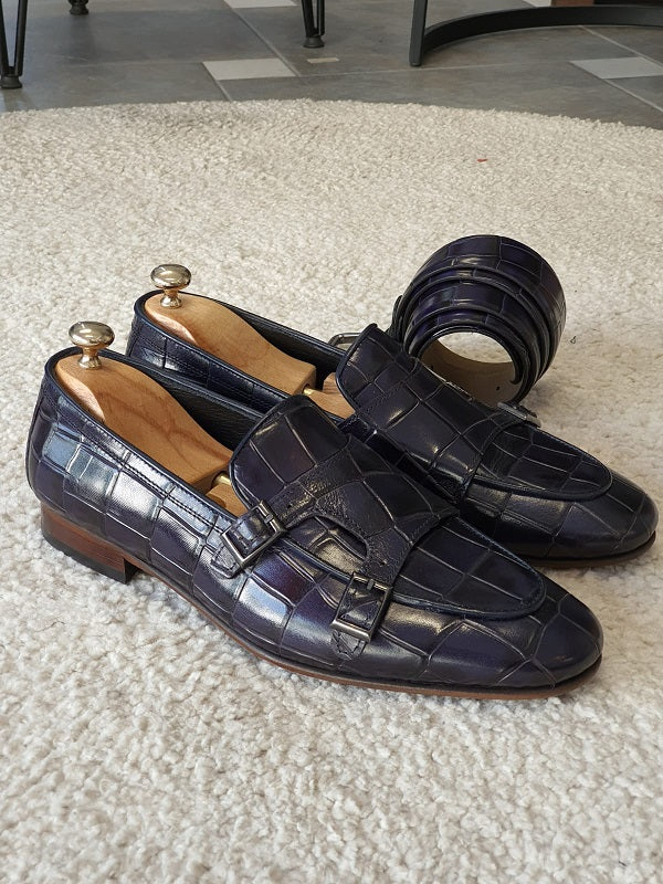 Sardinelli Barletta Navy Blue Double Monk Strap Loafers