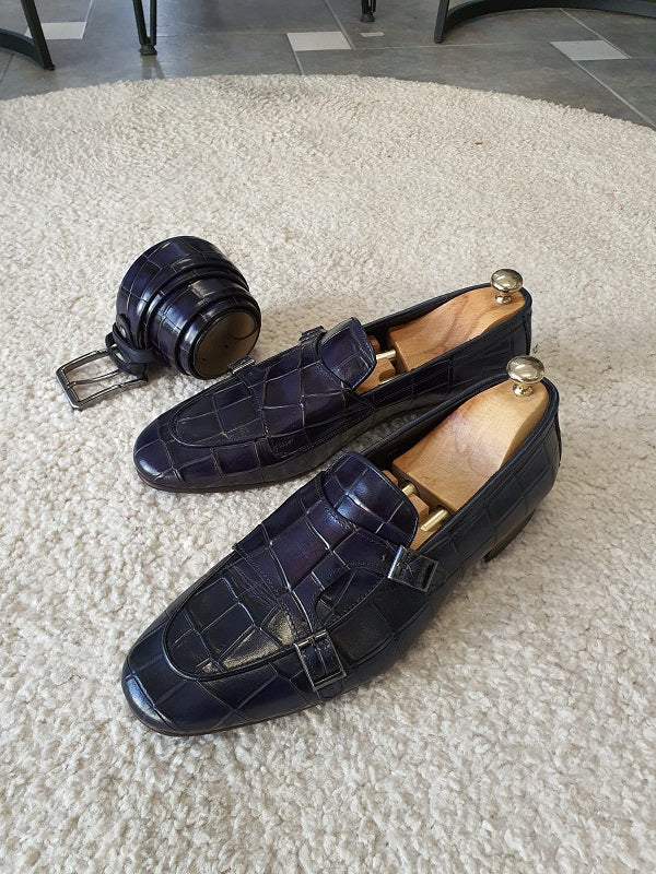 Sardinelli Barletta Navy Blue Double Monk Strap Loafers