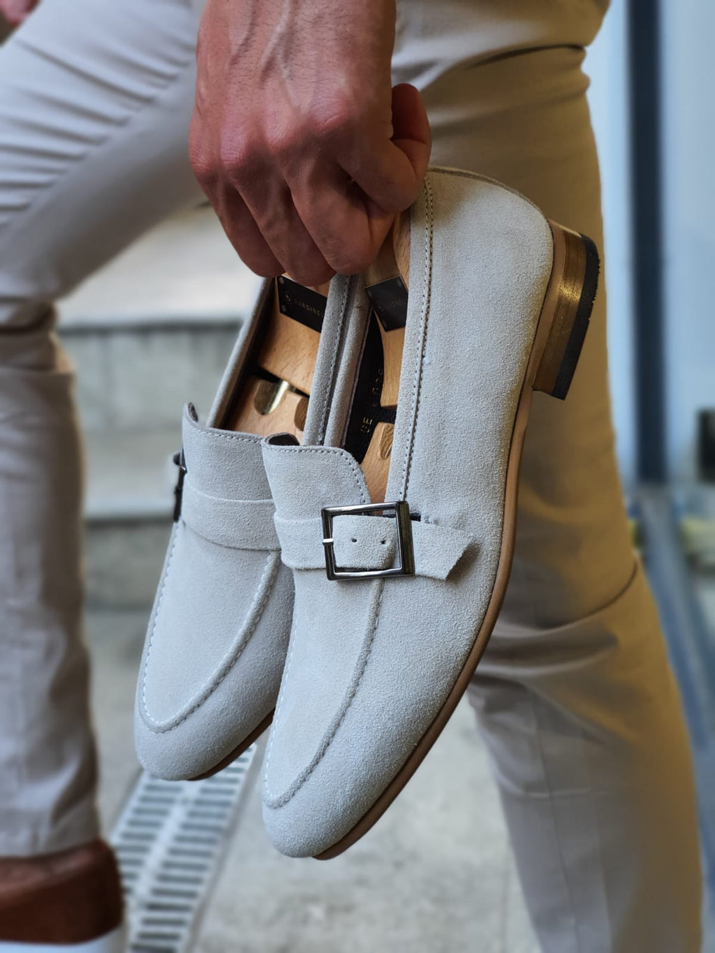 Sardinelli Bitonto Beige Suede Buckle Loafers