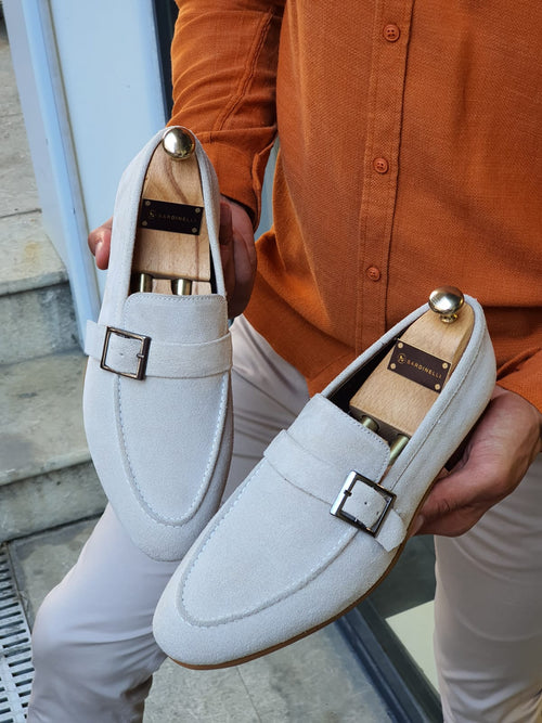 Sardinelli Bitonto Beige Suede Buckle Loafers
