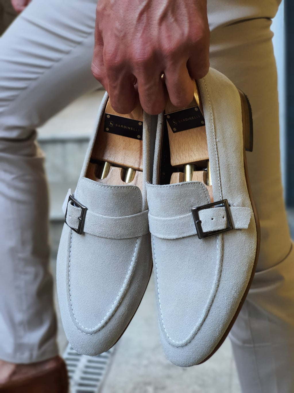 Sardinelli Bitonto Beige Suede Buckle Loafers
