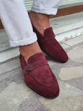 Sardinelli Bitonto Burgundy Suede Buckle Loafers