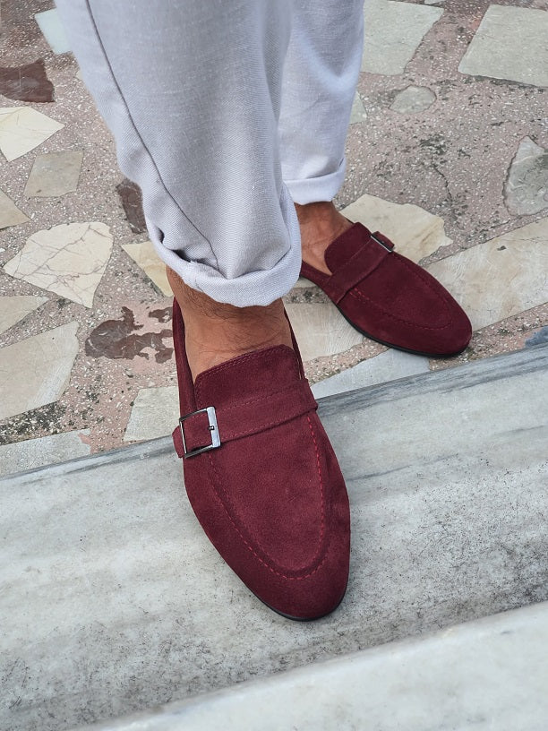 Sardinelli Bitonto Burgundy Suede Buckle Loafers