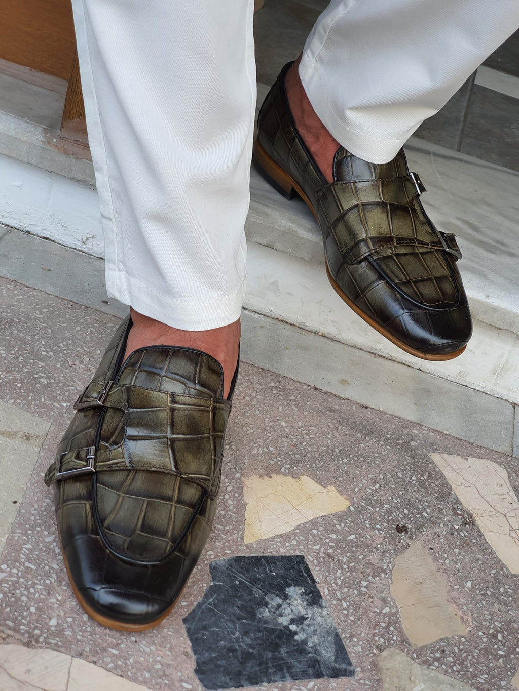 Sardinelli Bolzano Green Double Monk Strap Loafers