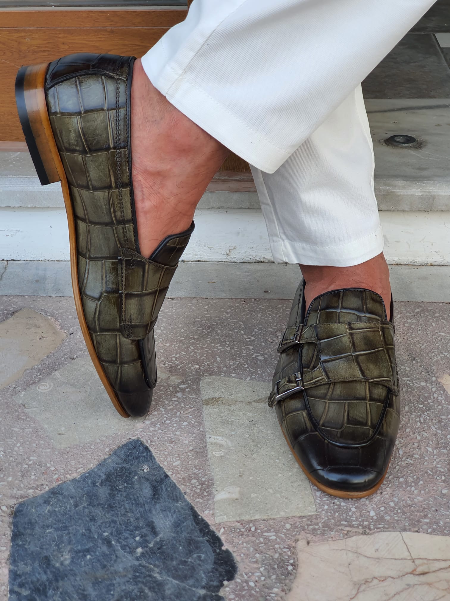Sardinelli Bolzano Green Double Monk Strap Loafers