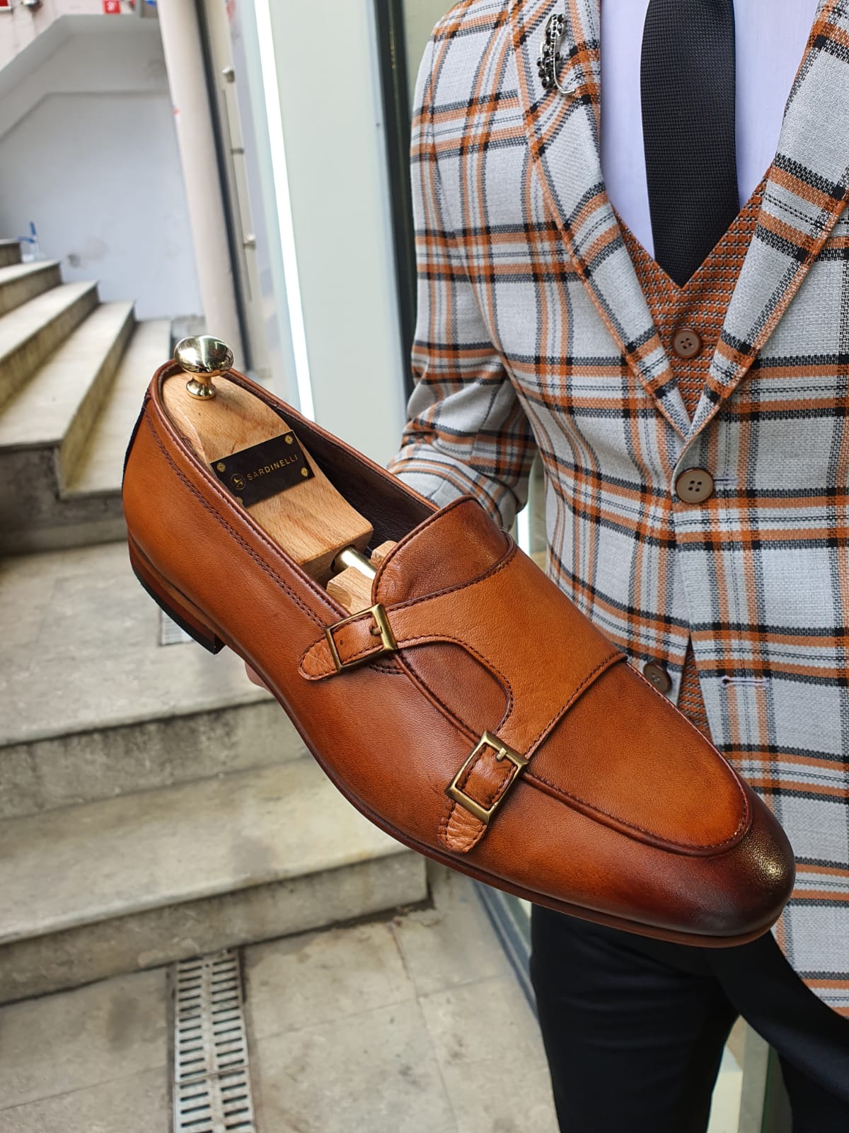 Brown Double Monk Strap Shoes for Men 43 Brown Double Monk Strap Shoes for Men 43