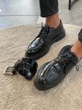 Sardinelli Cadiz Crocodile Pattern Black Derby Shoes