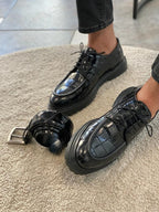 Sardinelli Cadiz Crocodile Pattern Black Derby Shoes