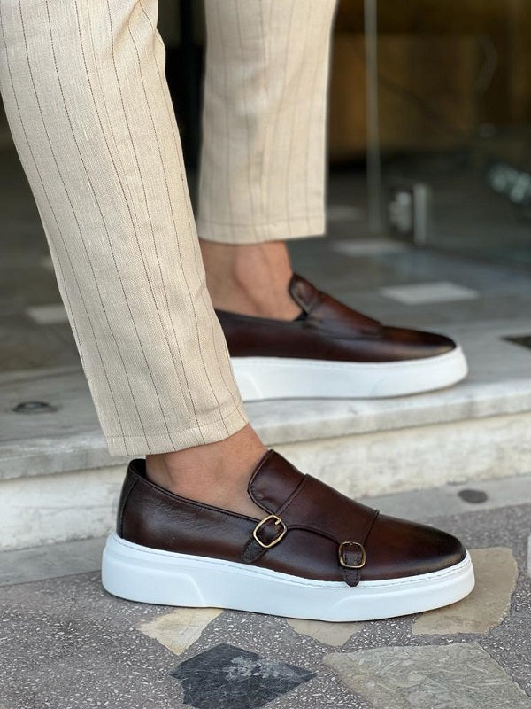 Double Monk Strap Brown Casual Shoes for Men 40