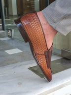 Sardinelli Cuneo Woven Leather Tan Double Monk Strap Loafers