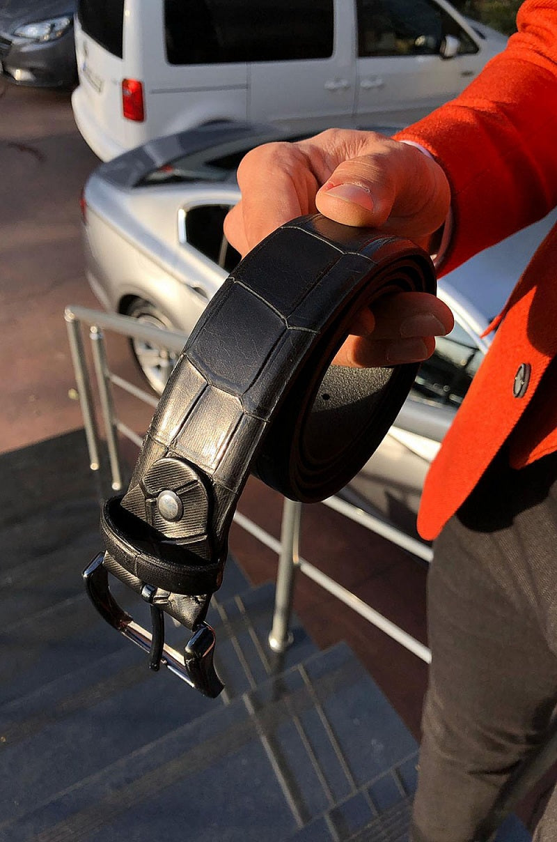 Sardinelli Florence Alligator Pattern Leather Belt – Black