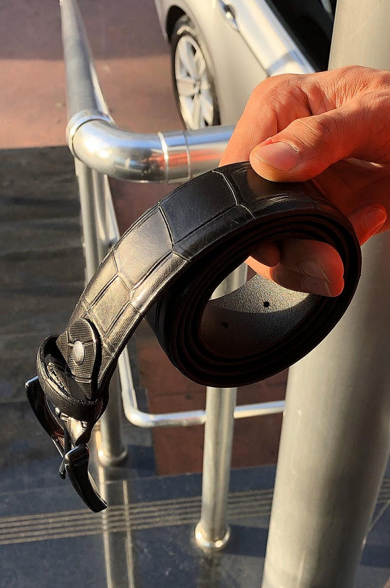 Sardinelli Florence Alligator Pattern Leather Belt – Black