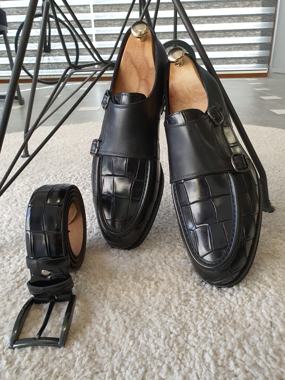 Sardinelli Florence Black Double Monk Strap Loafers