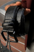 Sardinelli Genoa Embossed Leather Belt – Black