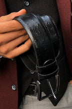 Sardinelli Genoa Embossed Leather Belt – Black